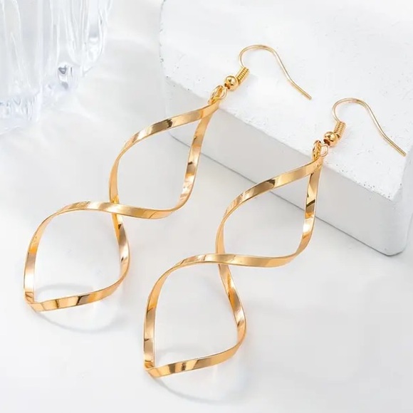 Gold Toned Spiral Twist Dangle Earrings - Picture 2 of 2